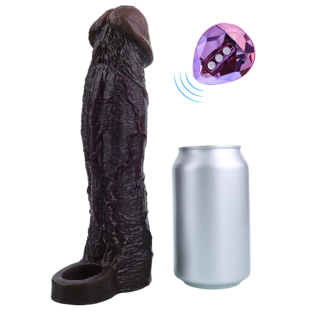Leo 9.1"×2.2" Huge Black Realistic Penis Sleeve | 10 Vibration Modes